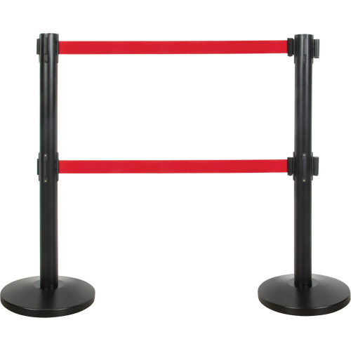 Dual Belt Crowd Control Barrier, Steel, 35" H, Red Tape, 7' Tape Length FMT Sales Ltd