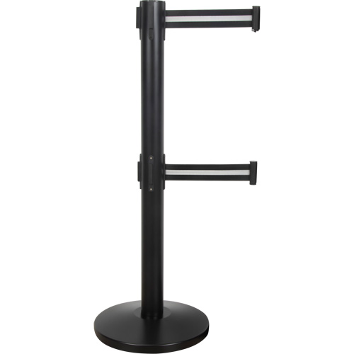 Barri&egrave;re pour le contr&ocirc;le des foules &agrave; courroie double, Acier, 35" h, Ruban Noir/Blanc, Longueur du ruban 7' FMT Sales Ltd
