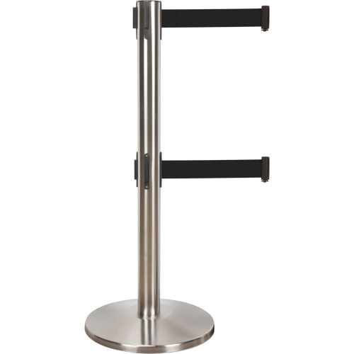 Dual Belt Crowd Control Barrier, Steel, 35" H, Black Tape, 7' Tape Length FMT Sales Ltd