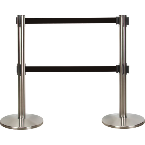 Dual Belt Crowd Control Barrier, Steel, 35" H, Black Tape, 7' Tape Length FMT Sales Ltd