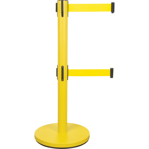 Dual Belt Crowd Control Barrier, Steel, 35" H, Yellow Tape, 7' Tape Length FMT Sales Ltd