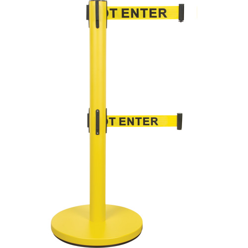 Dual Belt Crowd Control Barrier, Steel, 35" H, Yellow Tape, 7' Tape Length FMT Sales Ltd