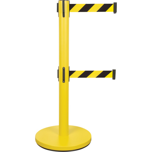 Dual Belt Crowd Control Barrier, Steel, 35" H, Black/Yellow Tape, 7' Tape Length FMT Sales Ltd