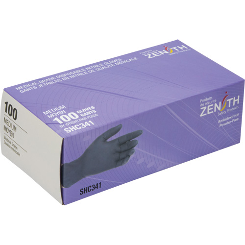 Gants jetables de calibre m&eacute;dical, Moyen, Nitrile, 6 mils, Sans poudre, Noir, Classe 2 FMT Sales Ltd