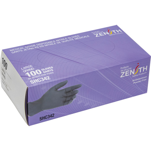 Gants jetables de calibre m&eacute;dical, Grand, Nitrile, 6 mils, Sans poudre, Noir, Classe 2 FMT Sales Ltd