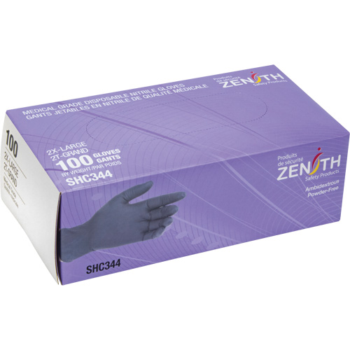 Gants jetables de calibre m&eacute;dical, 2T-Grand, Nitrile, 6 mils, Sans poudre, Noir, Classe 2 FMT Sales Ltd