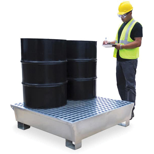 Ultra-Spill Pallet en acier, 4 barils, Capacit&eacute; de d&eacute;versement 68 gal. US, 49,1" x 47,1" x 10,9" FMT Sales Ltd