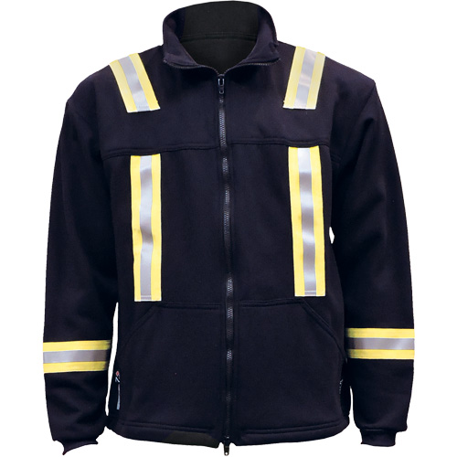 Flame Resistant Striped Full Zip Fleece Jacket, Small, Navy Blue FMT Sales Ltd