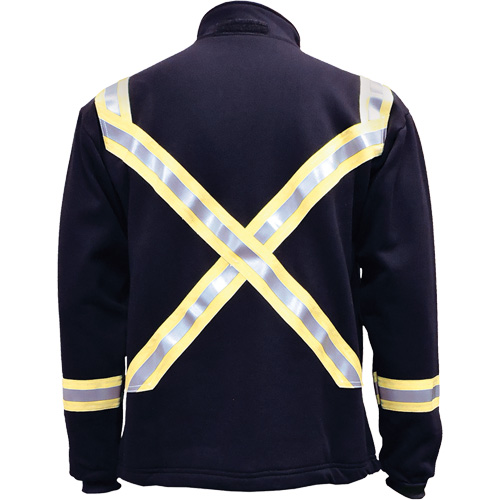 Flame Resistant Striped Full Zip Fleece Jacket, Small, Navy Blue FMT Sales Ltd