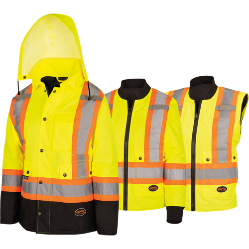 5021BBW Manteau 7 en 1 imperm&eacute;able pour femmes avec capuchon, Polyester/Polyur&eacute;thane, Jaune lime haute visibilit&eacute;, T-petit FMT Sales Ltd