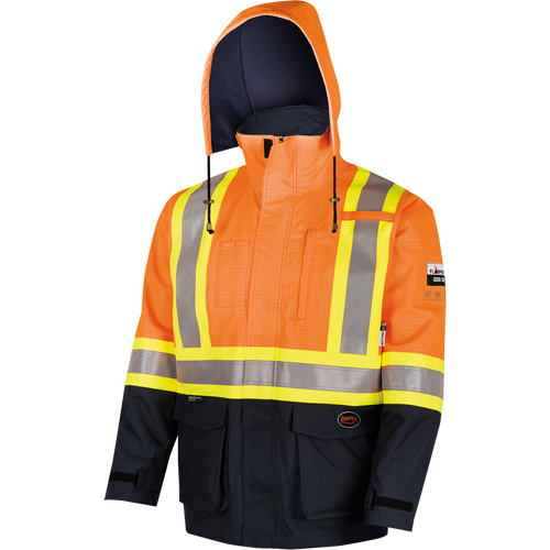 4484 Manteau de s&eacute;curit&eacute; Defender antistatique/ignifuge/anti-arc &eacute;lectrique en trilamin&eacute;, Petit, Noir/Orange haute visibilit&eacute;, 11 cal/cm² FMT Sales Ltd