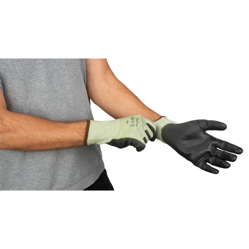 Gants &eacute;lastiques &eacute;cologiques sans coutures r&eacute;sistants &agrave; la coupe, Taille 10, Calibre 13, Rev&ecirc;tement Polyur&eacute;thane, Enveloppe en PEHP/rPET, ASTM ANSI niveau A4 FMT Sales Ltd