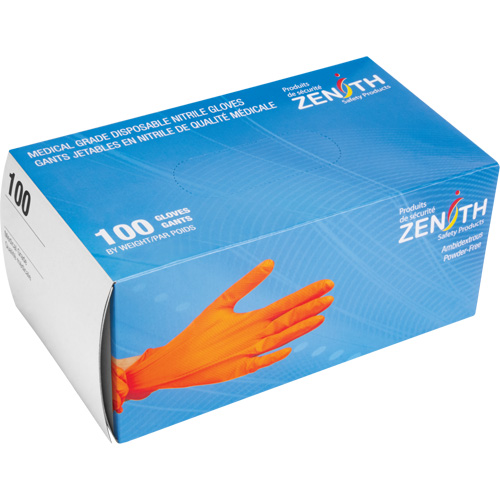 Gants d'examen de poids lourd &agrave; prise tactile, T-Grand, Nitrile, 8 mils, Sans poudre, Orange, Classe 2 FMT Sales Ltd