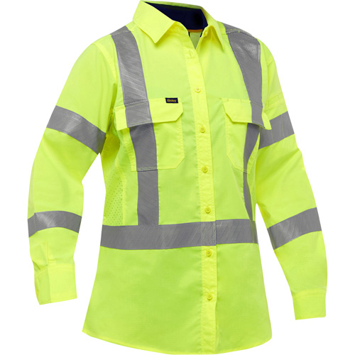 Chemise de travail &agrave; manches longues et X au dos Bisley avec X-Airflow pour femmes, Poly-coton, Petit, Jaune lime haute visibilit&eacute; FMT Sales Ltd