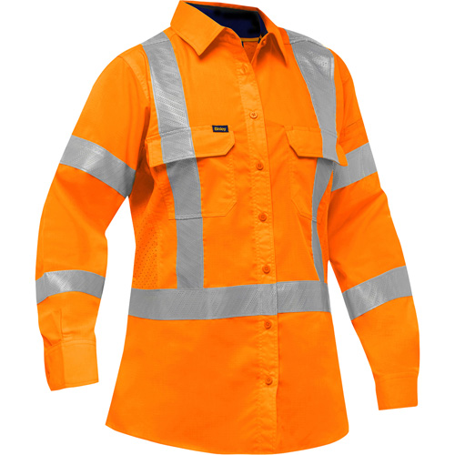 Chemise de travail &agrave; manches longues et X au dos Bisley avec X-Airflow pour femmes, Poly-coton, Petit, Orange haute visibilit&eacute; FMT Sales Ltd