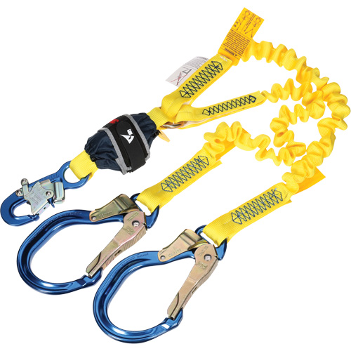 Twin-Leg Stretch Web Shock-Absorbing Lanyard, 6', Rebar Hook Center, Snap Hook Leg Ends FMT Sales Ltd
