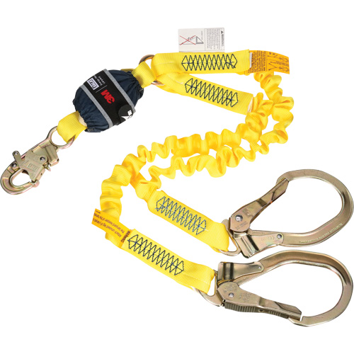 Twin-Leg Stretch Web Shock-Absorbing Lanyard, 6', Rebar Hook Center, Snap Hook Leg Ends FMT Sales Ltd