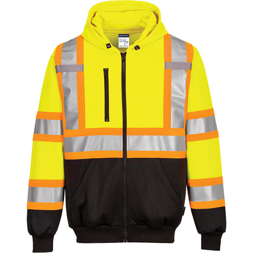 Chandail de s&eacute;curit&eacute; &agrave; capuchon avec bandes contrastantes, Petit, Noir/Jaune lime haute visibilit&eacute; FMT Sales Ltd