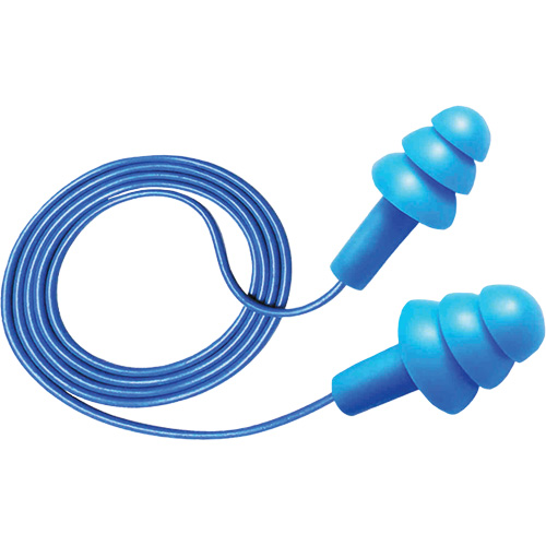 Bouchons d'oreilles d&eacute;tectables et r&eacute;utilisables Hush 50-25, Avec cordon, Taille unique, Vrac - Boîte, NRR dB 25 FMT Sales Ltd