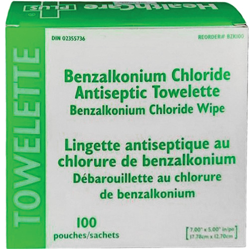 Serviette au chlorure de benzalkonium BZK, Serviette, Antiseptique FMT Sales Ltd