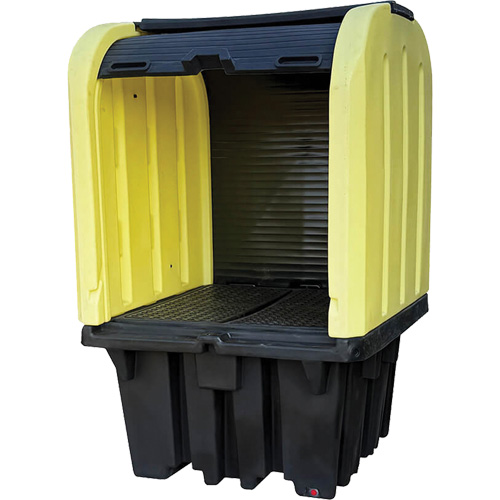 Yellow Roll Top Hardcover Spill Pallet, 65" L x 65" W x 101" H, 5000 lbs. Load Capacity FMT Sales Ltd