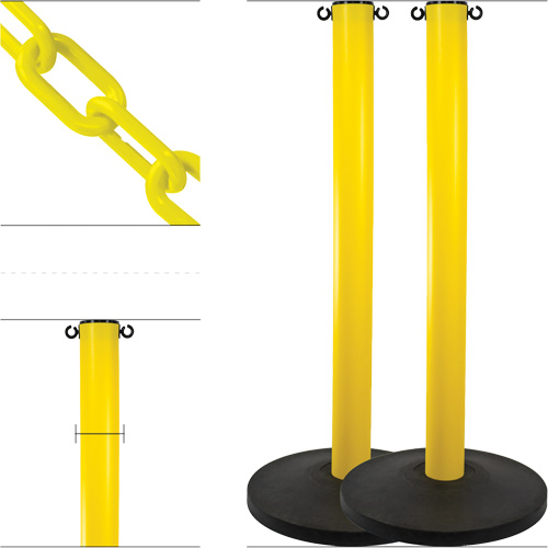 Industrial Stanchion Kit with Plastic Chain, 37" High, Yellow FMT Sales Ltd