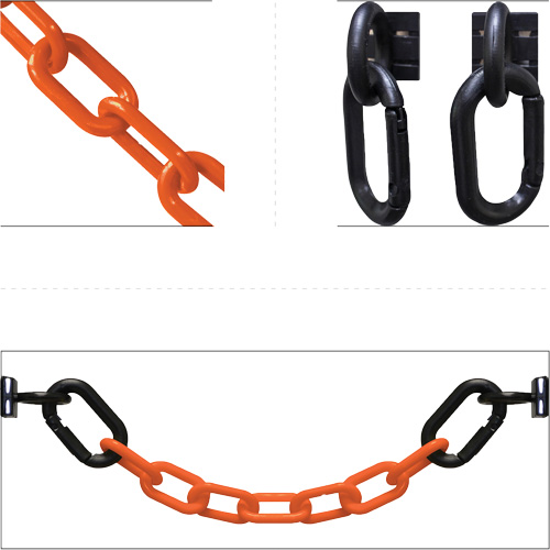 Ensemble de barri&egrave;re &agrave; chaîne magn&eacute;tique pour l'entrep&ocirc;t, Orange, Maillon de 2", 15' de long FMT Sales Ltd