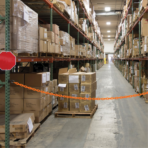Ensemble de barri&egrave;re &agrave; chaîne magn&eacute;tique pour l'entrep&ocirc;t, Orange, Maillon de 2", 15' de long FMT Sales Ltd