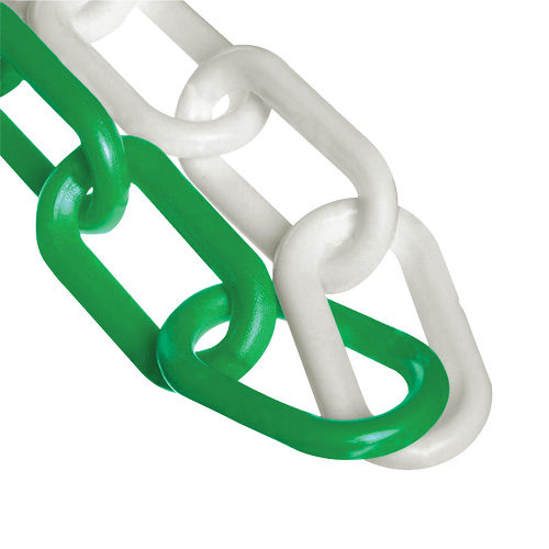 Bicolour Plastic Barrier Chain, Green/White, 2" Link, 500' Length FMT Sales Ltd