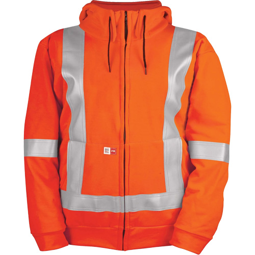 Chandail haute visibilit&eacute; &agrave; fermeture &eacute;clair sur le devant, r&eacute;sistant au vent, avec capuchon amovible, Hommes, 5T-Grand, Orange haute visibilit&eacute;, 27,7 cal/cm² FMT Sales Ltd