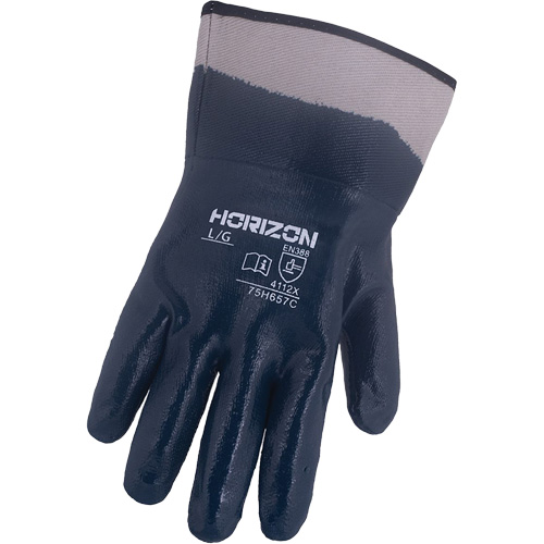 Gants bleu marine avec manchettes renforc&eacute;es &agrave; entoilage coll&eacute; Horizon, T-Grand, R&ecirc;vetement Nitrile, Enveloppe en Jersey/Coton FMT Sales Ltd