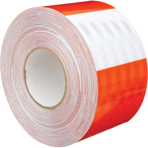 High Intensity Grade Flexible Work Zone Sheeting 382VHIP, 5" W x 150' L, Orange and White FMT Sales Ltd