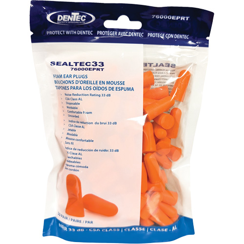 Bouchons d'oreilles jetables en mousse orange SEALTEC33, Vrac - Sac en poly FMT Sales Ltd