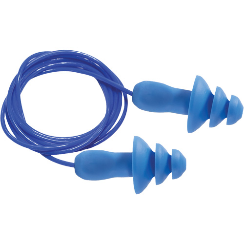 Bouchons d'oreilles r&eacute;utilisables bleus 100 % d&eacute;tectables par m&eacute;tal SEALTEC TipGrip, Avec cordon, Taille unique, Vrac - Boîte, NRR dB 26 dB FMT Sales Ltd