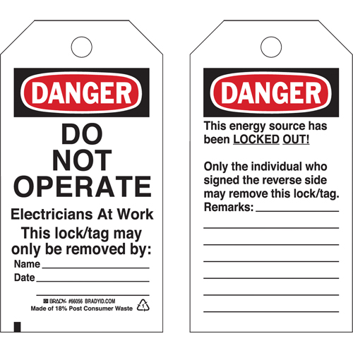 Lockout Tags, Plastic, 3" W x 5-3/4" H, English FMT Sales Ltd