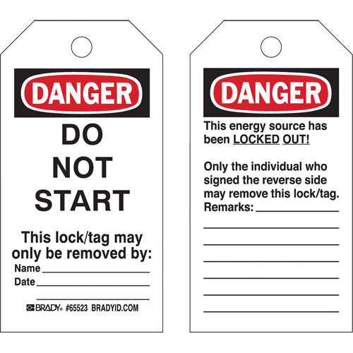 Lockout Tags, Plastic, 3" W x 5-1/2" H, English FMT Sales Ltd