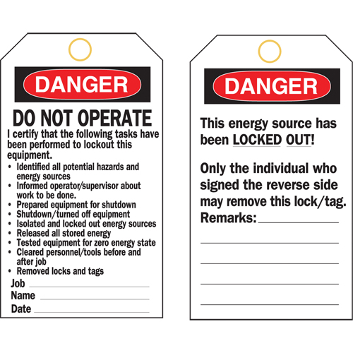 Lockout Tags, Plastic, 3" W x 5-3/4" H, English FMT Sales Ltd