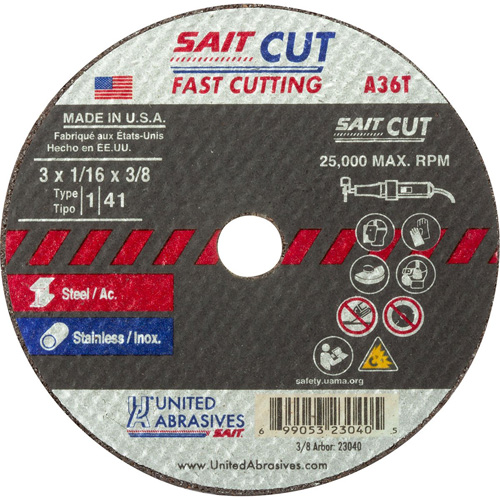Cut-Off Wheel (A36T), 13" x 1/16", 3/8" Arbor, Type 27, Aluminum Oxide, 25000 RPM FMT Sales Ltd