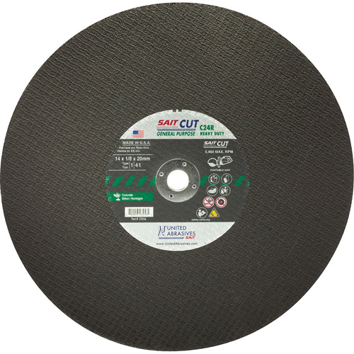 C24R Concrete High Speed Cut-Off Wheel, 14" x 1/8", 25/32" Arbor, Type 1, Silicon Carbide, 5460 RPM FMT Sales Ltd