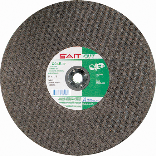 Meule &agrave; tronçonner haute vitesse pour le b&eacute;ton C24R, 14" x 1/8", Arbre de 1", Type 1, Carbure de silicium, 5400 Tr/min FMT Sales Ltd