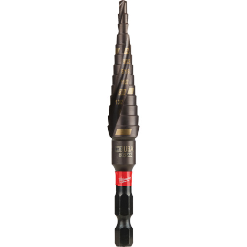 #1 Shockwave Impact Duty Step Drill Bit, 1/2" - 1-1/8" , 1/32" Increments, Titanium FMT Sales Ltd