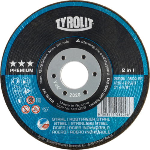 Rondeller Depressed Centre Grinding Wheel, 4-1/2", 36 Grit, 7/8", 13300 RPM, Type 29 FMT Sales Ltd