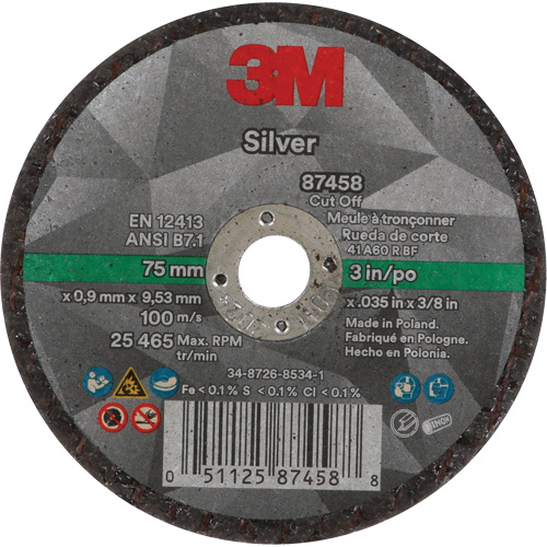 Meule &agrave; tronçonner Silver, 3" x 0,04", Arbre de 3/8"-24, Type 1, C&eacute;ramique, 25645 Tr/min FMT Sales Ltd