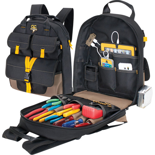 Sac &agrave; dos avec prises de recharge pour appareils &eacute;lectroniques, 13-1/2" lo x 5-1/4" la, Noir, Polyester FMT Sales Ltd