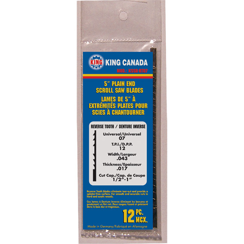12-Piece Reverse Tooth Scroll Saw Blades, Scroll cutting, 0.05" W x 5" L, 12 TPI FMT Sales Ltd