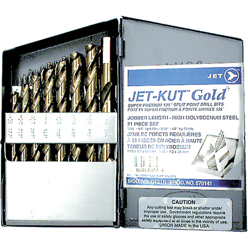 Jeu de forets de premi&egrave;re qualit&eacute; GF21R Jet-Kut GOLD, 21 morceaux, Acier FMT Sales Ltd