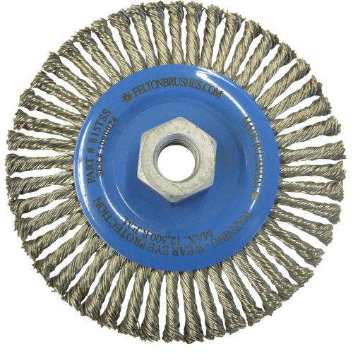 Brosses m&eacute;talliques &agrave; touret, Dia. 5-7/8", Fils 0,02", Arbre 5/8"-11, Acier inoxydable FMT Sales Ltd