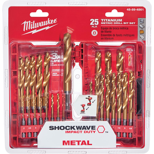 Jeu de forets m&eacute;triques Shockwave Red Helix, 25 morceaux, Titane FMT Sales Ltd