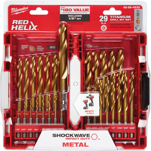Jeu de forets Shockwave Red Helix, 29 morceaux, Titane FMT Sales Ltd