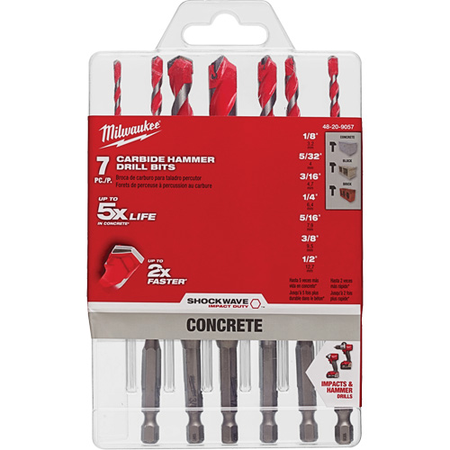 Grand jeu de forets pour perceuse &agrave; percussion Shockwave, 7 morceaux, Carbure FMT Sales Ltd